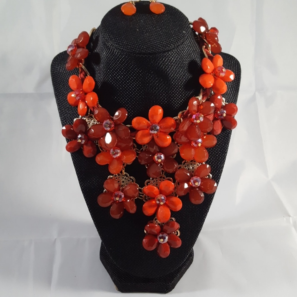 Alpha Cascading Orange Statement Necklace Swt